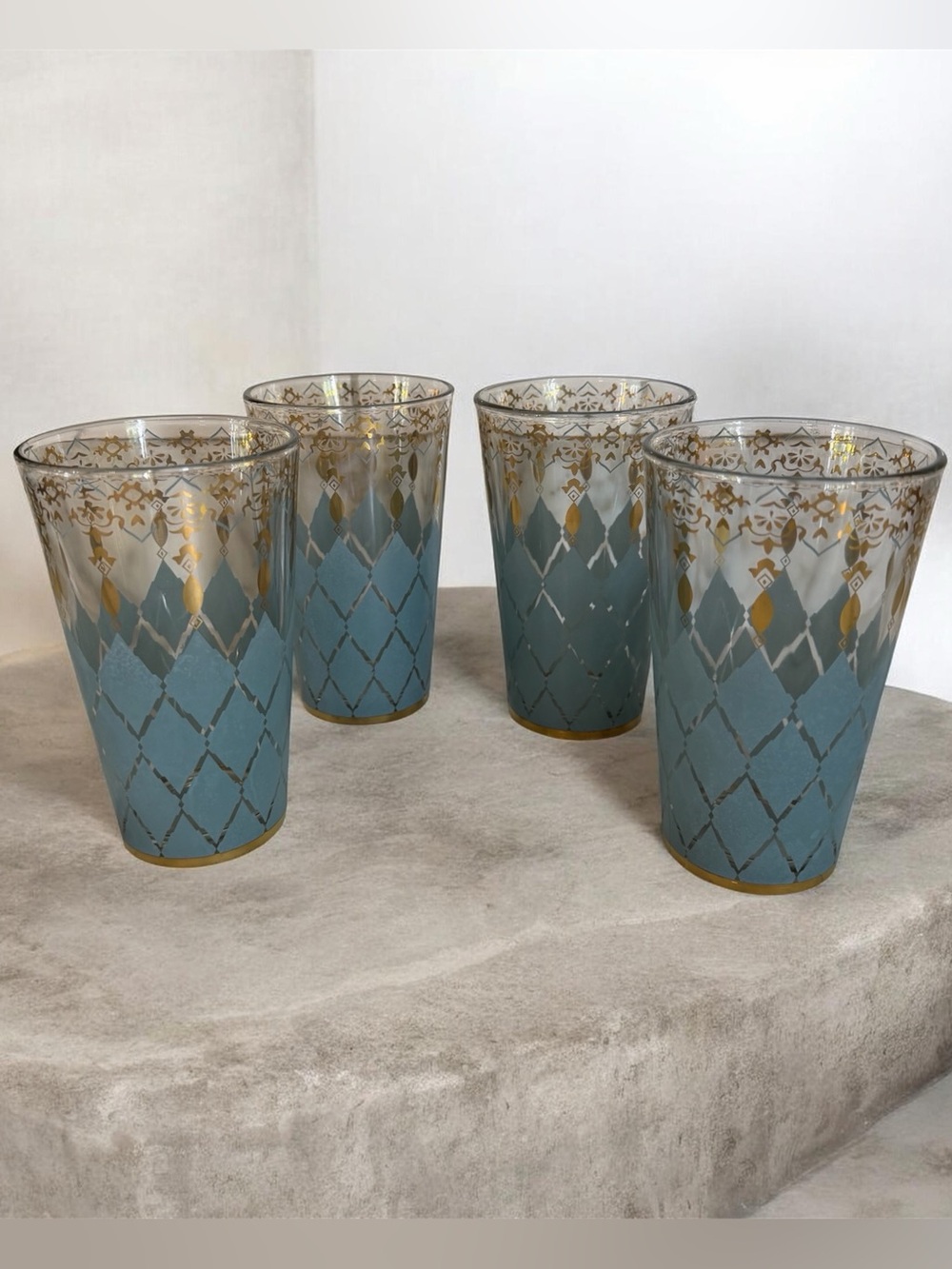 (4) Anthropologie Patina Vie Opal Rain Tall Glass - 16oz